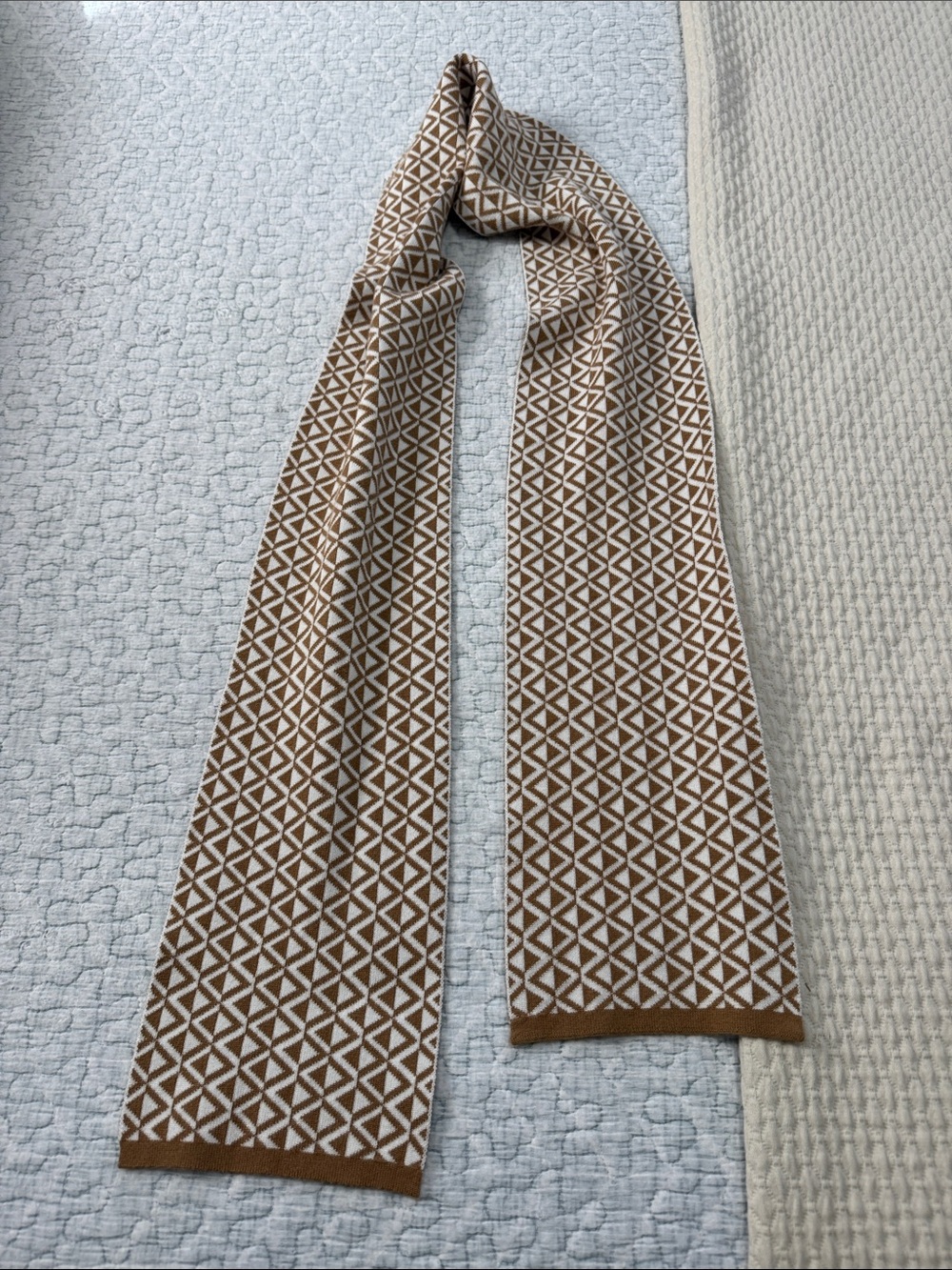Brown Geometric Knit Scarf - Unbranded